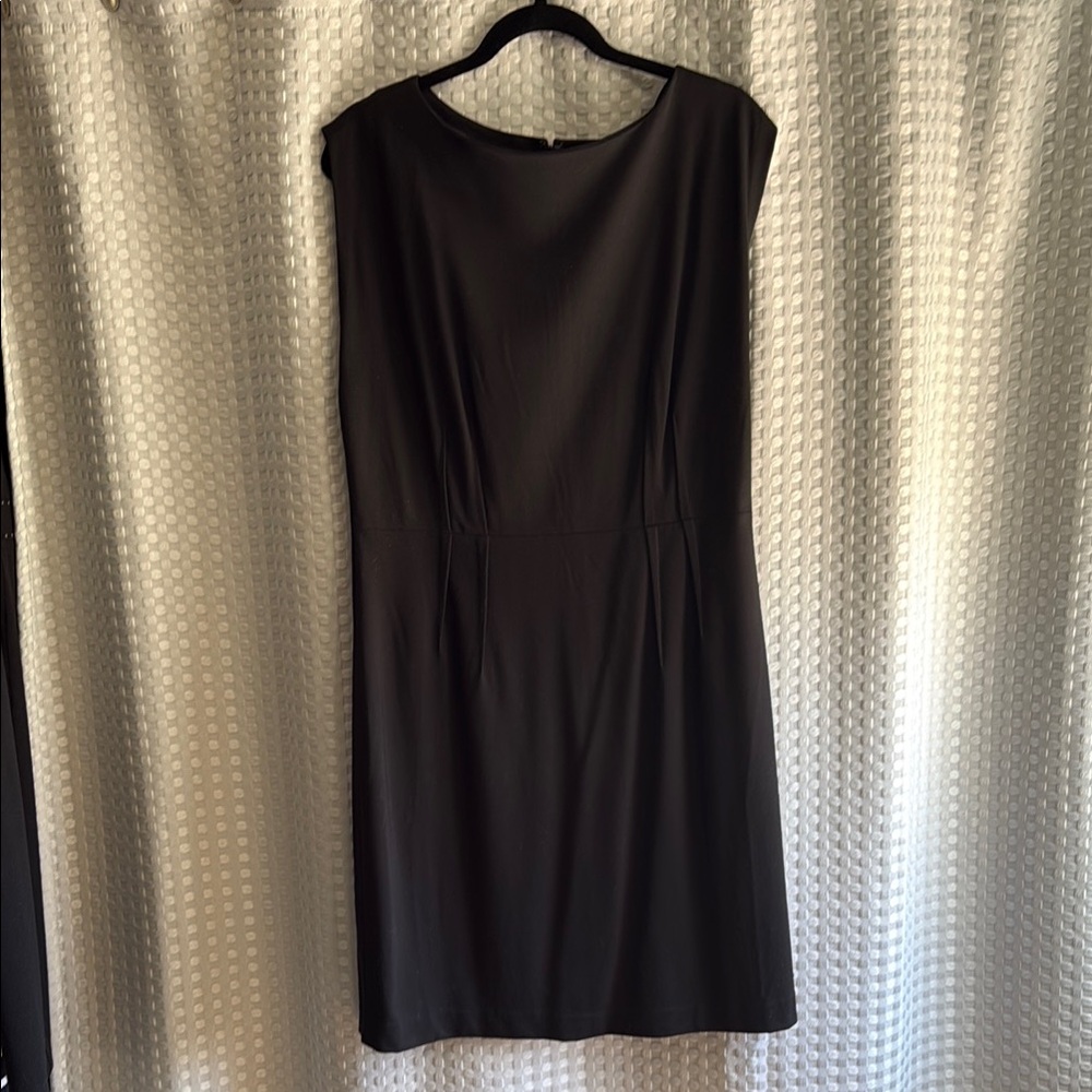 LOFT Black Sheath Midi Dress Bateau Neckline Sleeveless